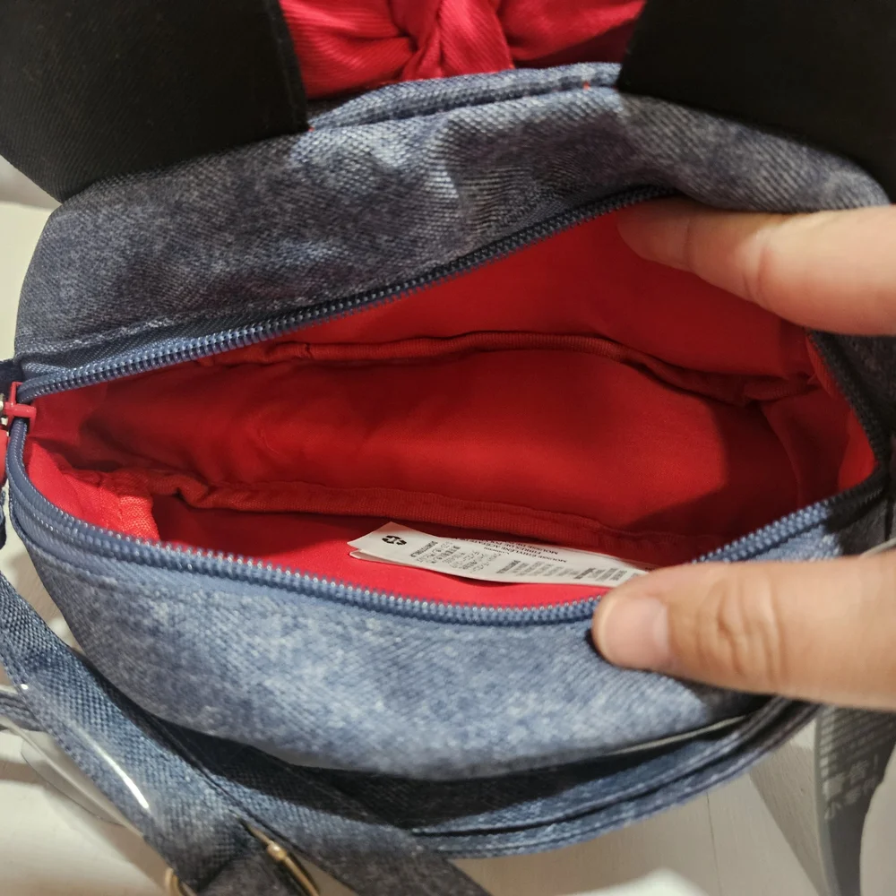 Disney Denim Kids Bag with Red Bow and Black Ears